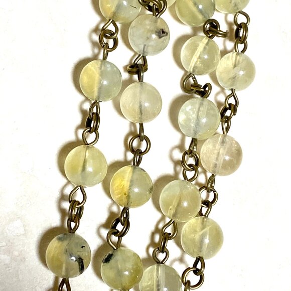 Natural Yellow Green Prehnite Necklace, Bronze Fortune Cat + Genuine Gemstone - Picture 7 of 16